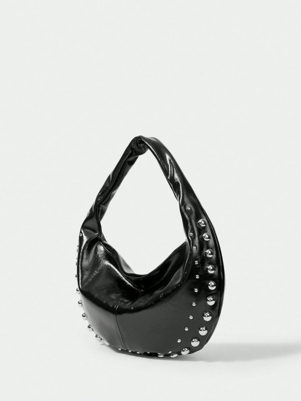 Black faux leather Casual Women's Studded Shoulder Bag - Picture 3 of 9